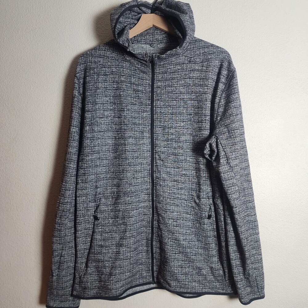 Lululemon Jacket Mens XL Gray Flecked Hooded Full Zip Lightweight Fleece Running